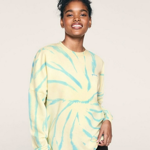 PINK Victoria's Secret Tie Dye Sweatshirt Size: Small Yellow & Robin Egg Blu NWT - Picture 1 of 11